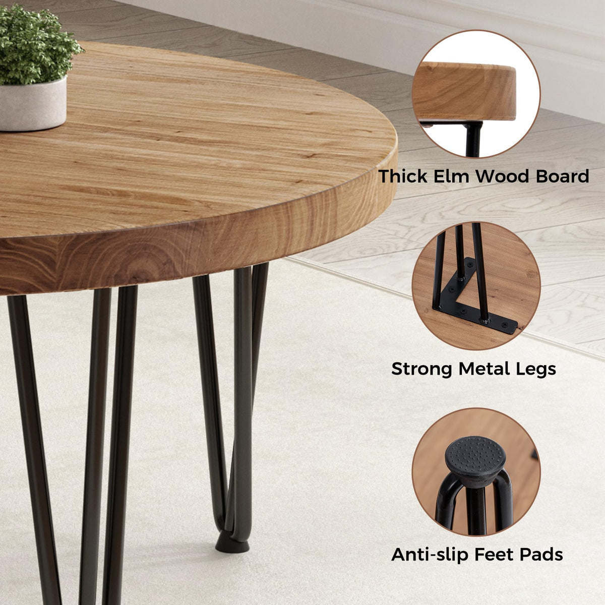Rustic Wood Round Coffee Table with Metal Legs K61894