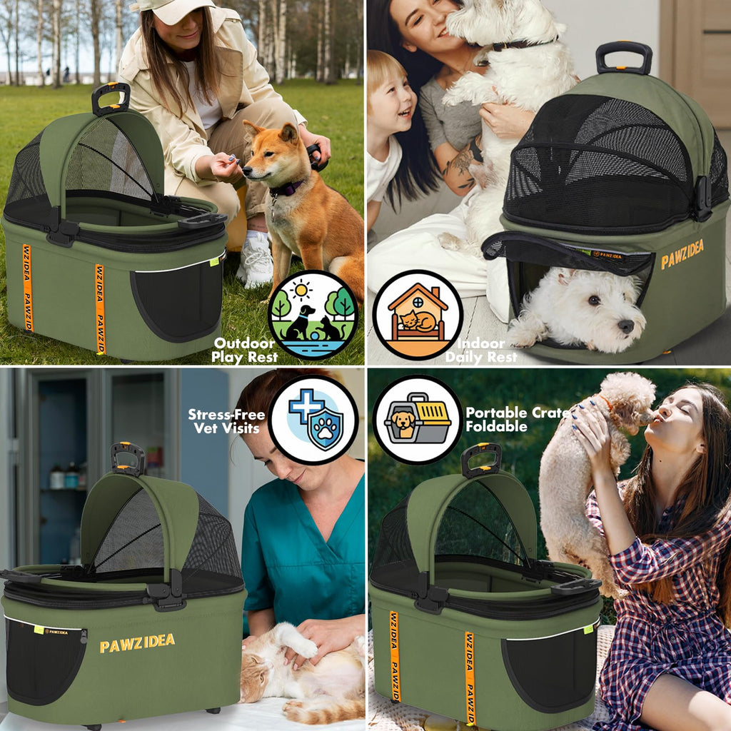 Foldable Pet Stroller with Detachable Carrier D4311