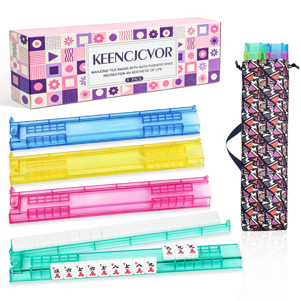 4 Pack Non-Slip Acrylic Mahjong Racks with Pushers V512