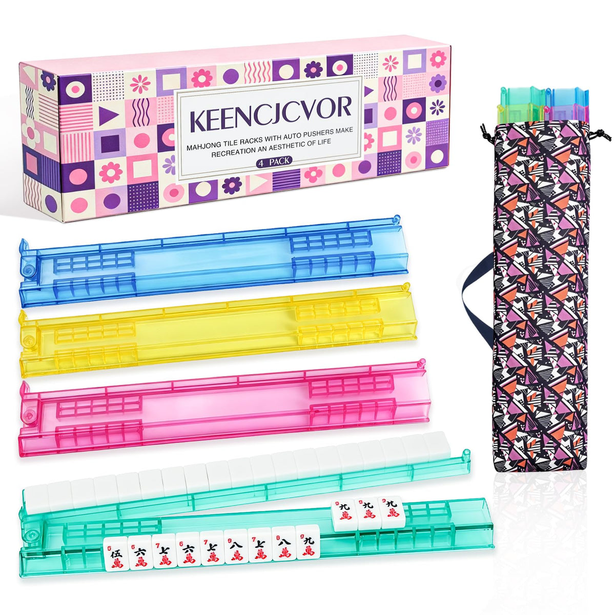4 Pack Non-Slip Acrylic Mahjong Racks with Pushers V512