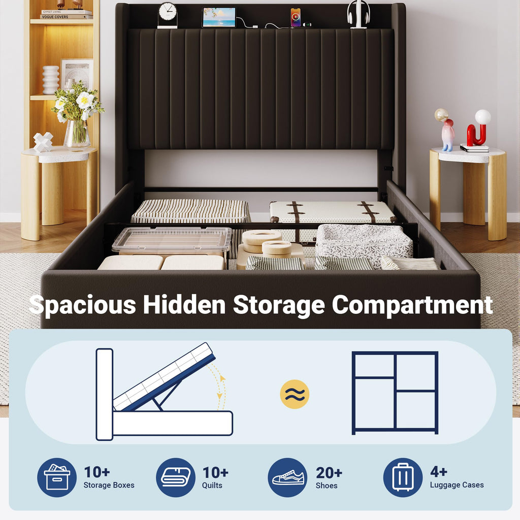 Full Lift Up Storage Hydraulic Bed Frame Black U873