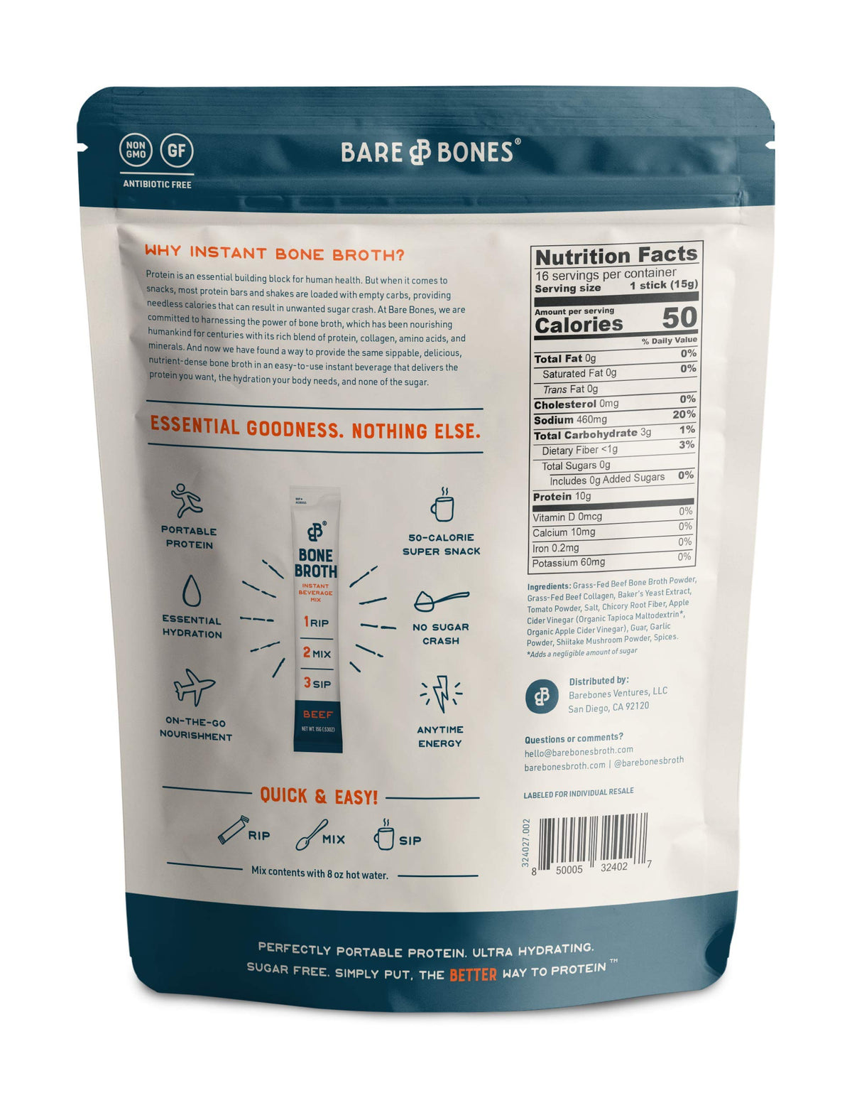 Beef Bone Broth Instant Powdered Mix 32 Pack F5317