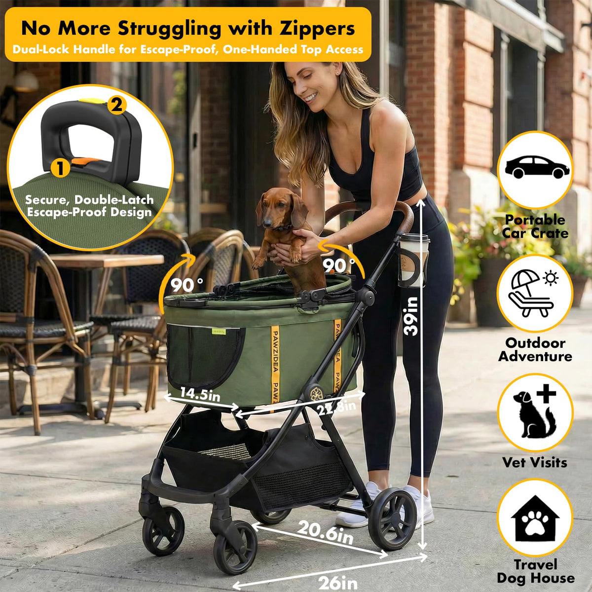 Foldable Pet Stroller with Detachable Carrier D4311
