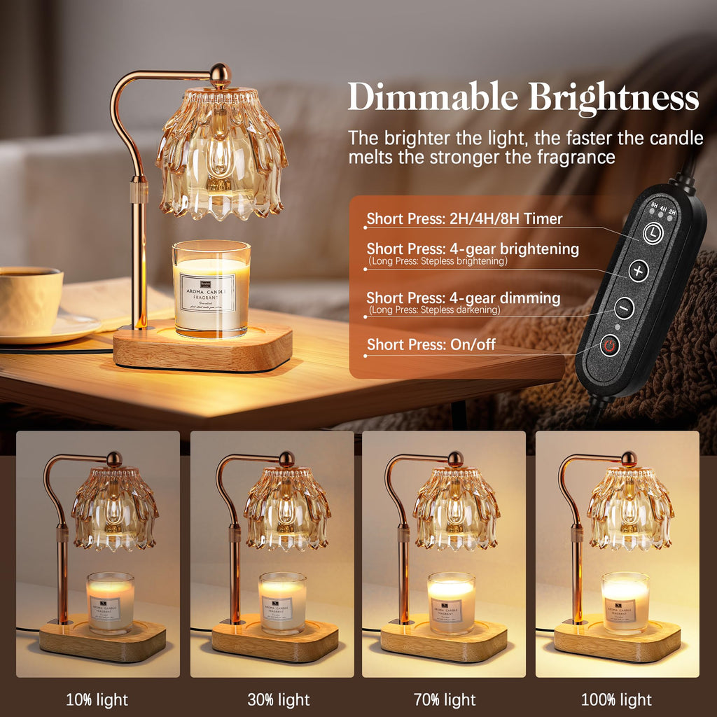 Candle Warmer Lamp with Timer Dimmer Adjustable Height Glass V755