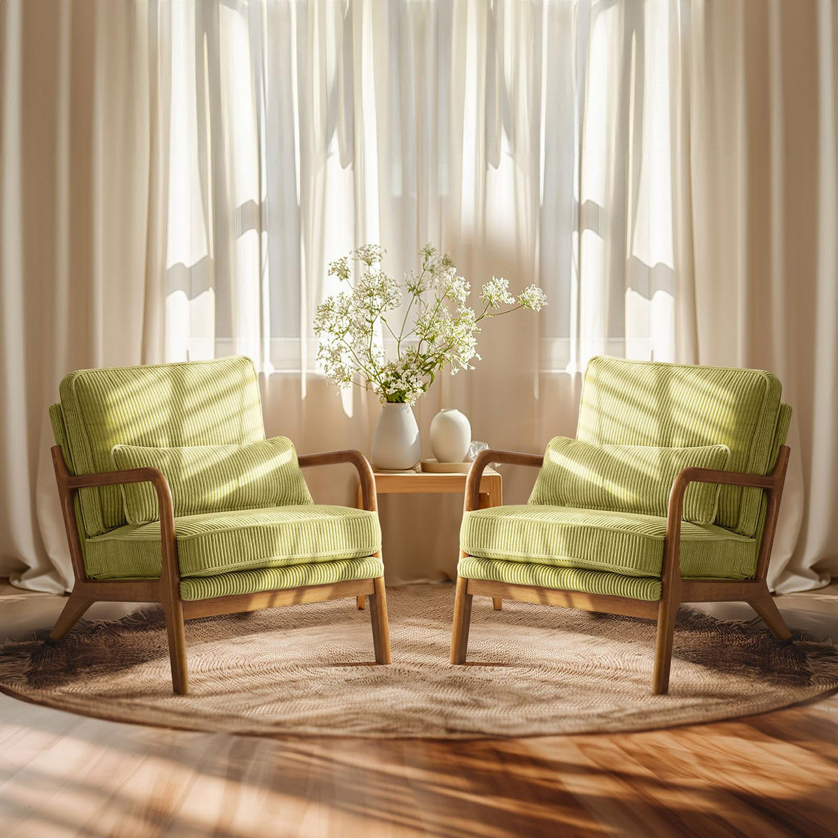 Green Corduroy Accent Chairs Set of 2 O45810