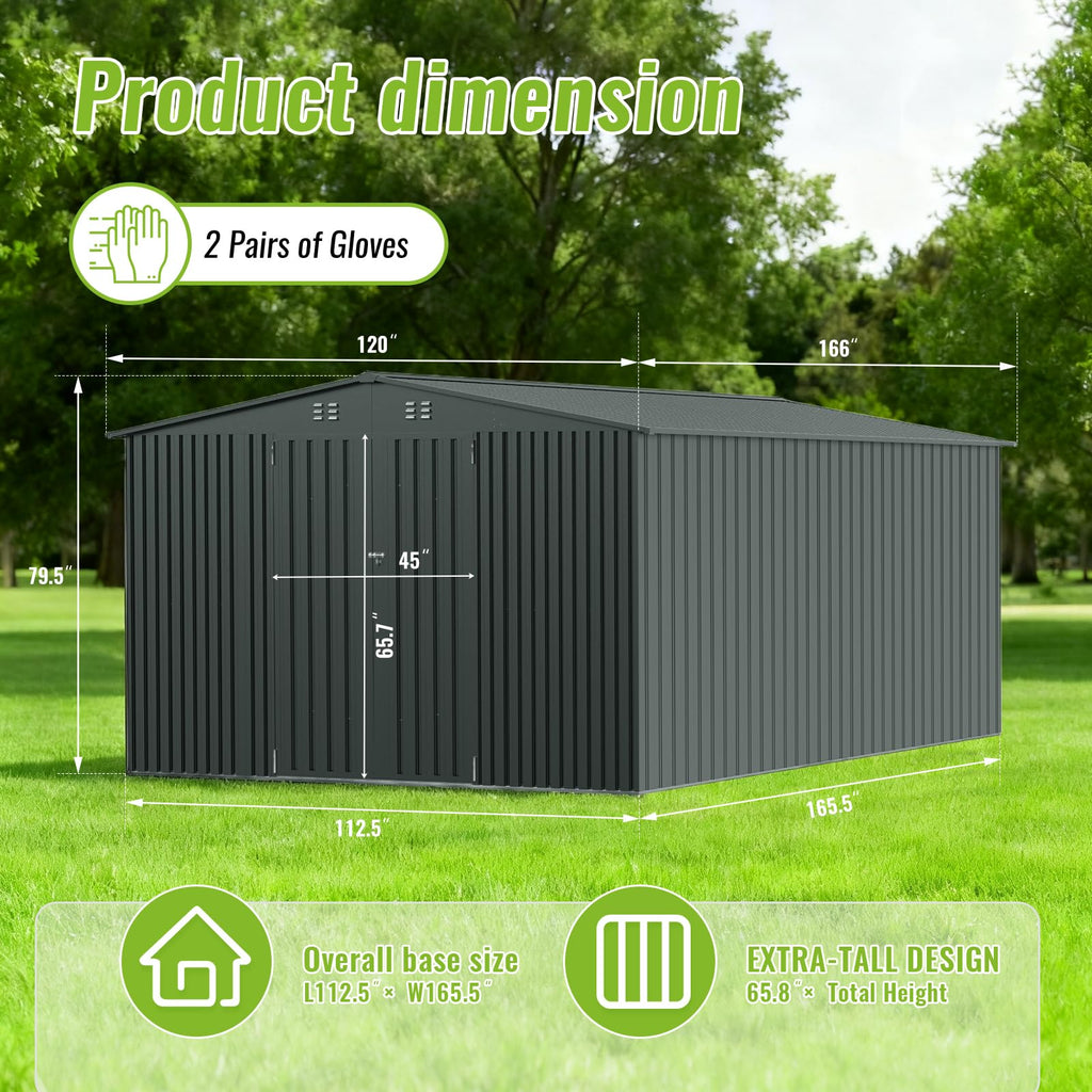 10X14 FT Metal Outdoor Storage Shed with Lockable Doors W4997