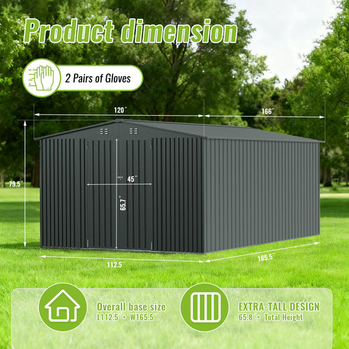 10X14 FT Metal Outdoor Storage Shed with Lockable Doors W4997