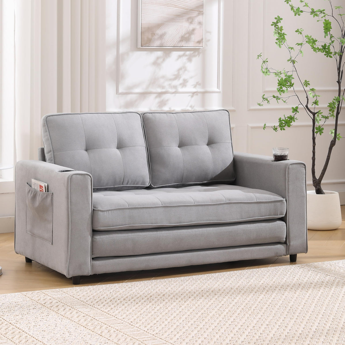 Light Gray Convertible Futon Sofa Bed H792959
