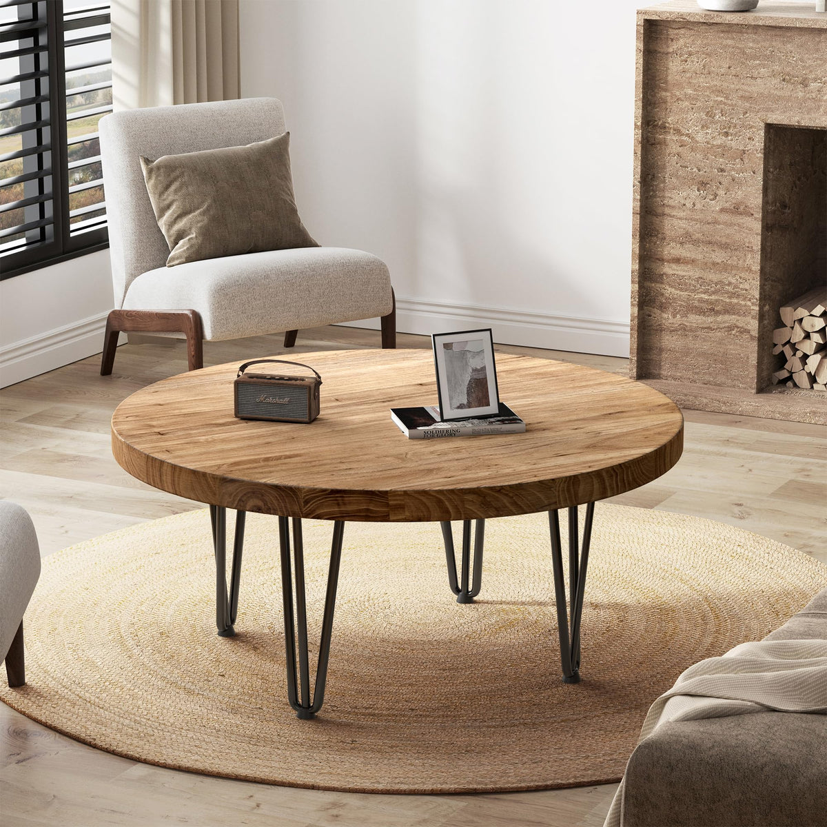 Rustic Wood Round Coffee Table with Metal Legs K61894