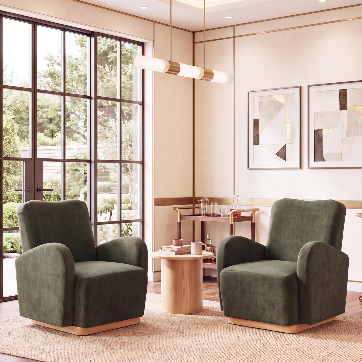 Olive Green Velvet Upholstered Accent Chair Set of 2 Q83922