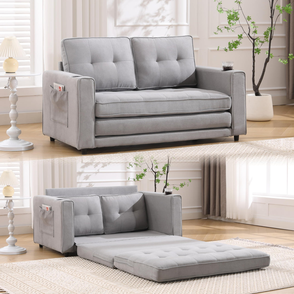 Light Gray Convertible Futon Sofa Bed H792959