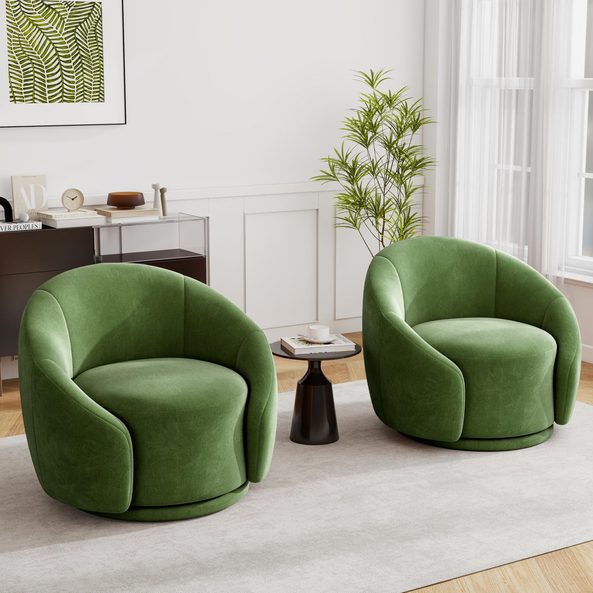 Green Velvet Swivel Barrel Chair Set of 2 A535