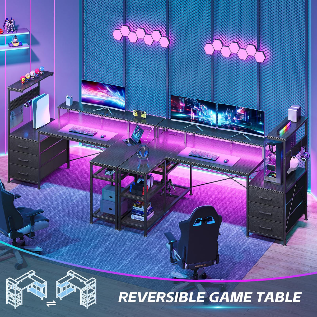 L Shaped Gaming Desk with Drawers T15700
