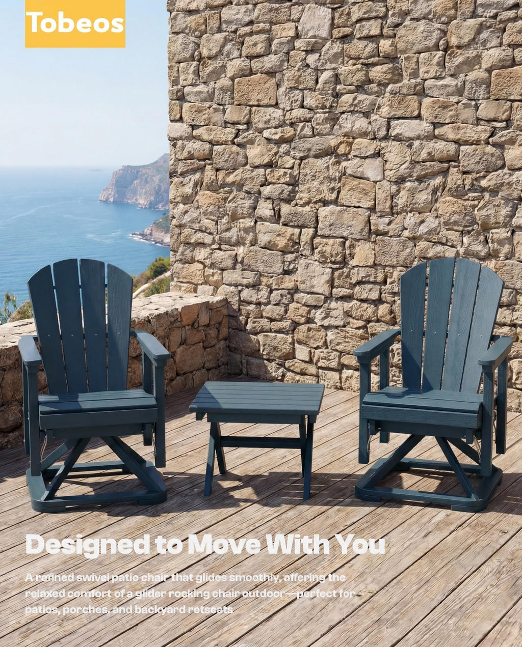 HDPE Oversized Swivel Glider Rocking Chair Set of 2 Navy Blue T392671