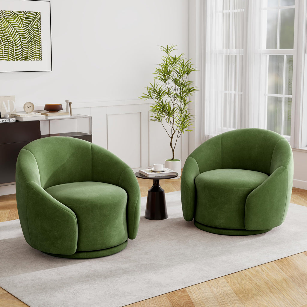 Green Velvet Swivel Barrel Chair Set of 2 A535