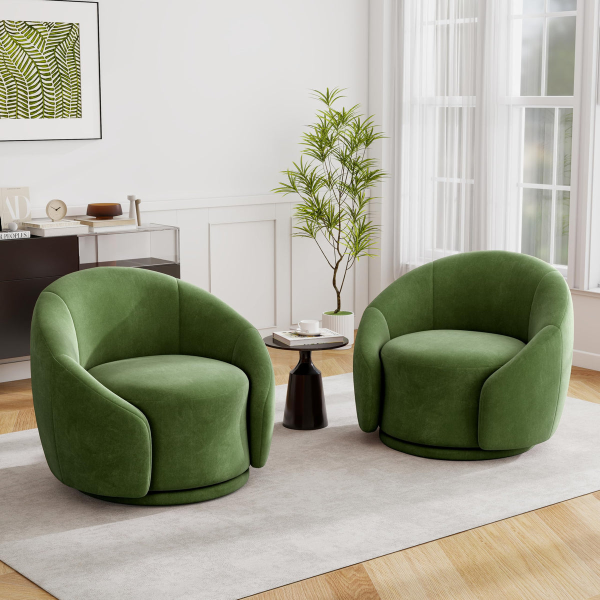 Green Velvet Swivel Barrel Chair Set of 2 A535