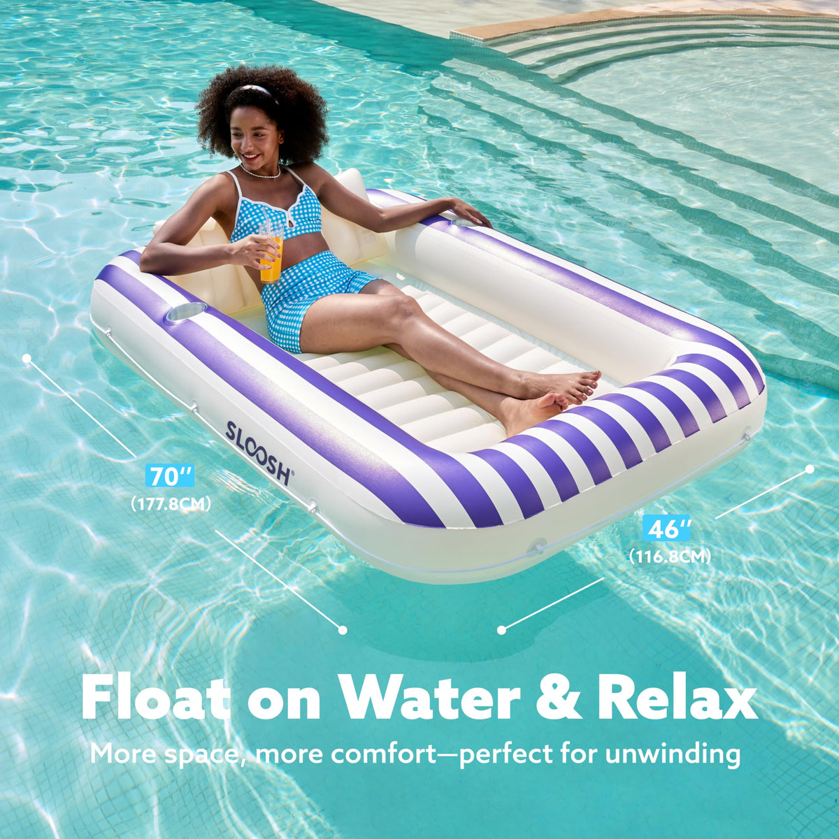 Inflatable Tanning Pool Lounger Float with Pillow F715