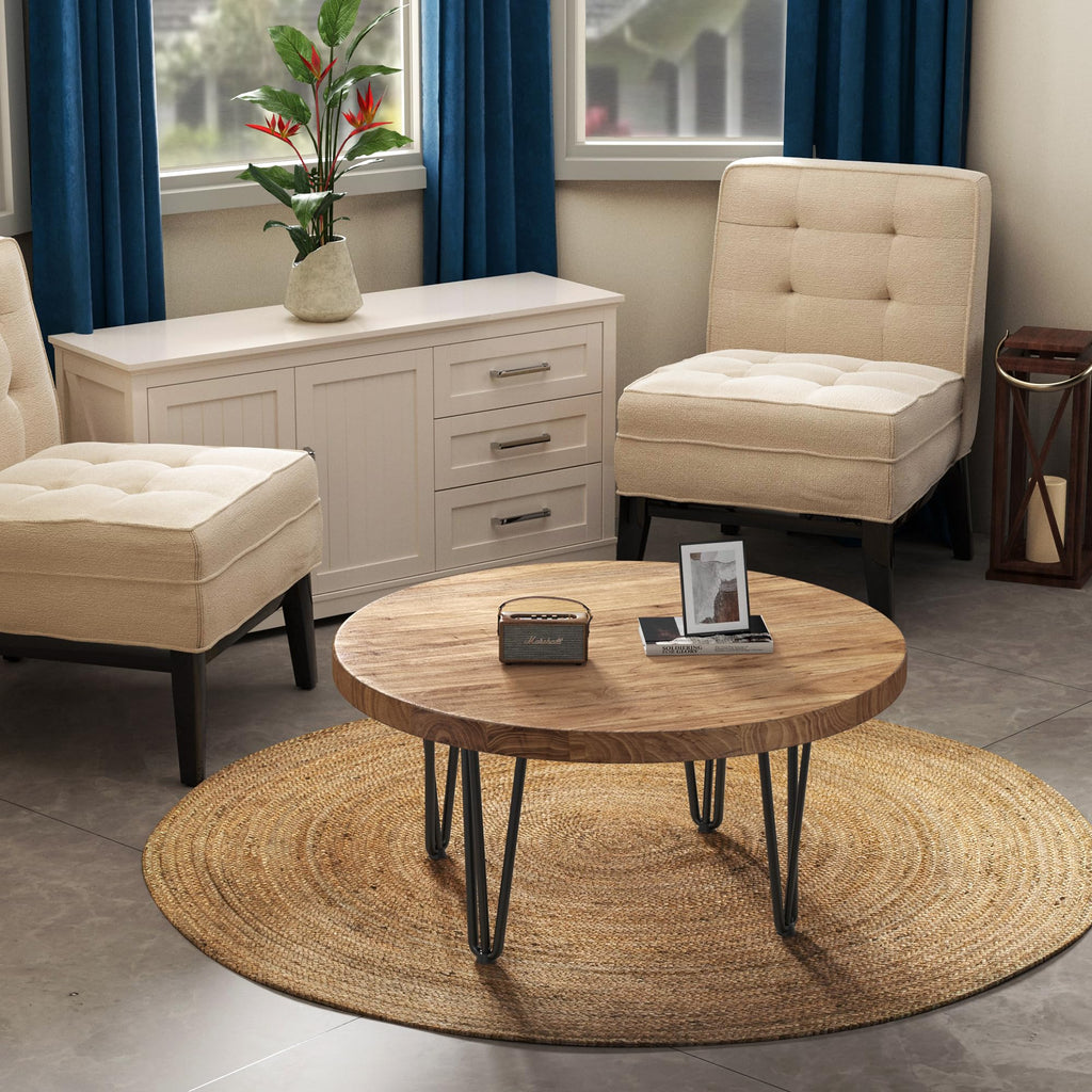 Rustic Wood Round Coffee Table with Metal Legs K61894